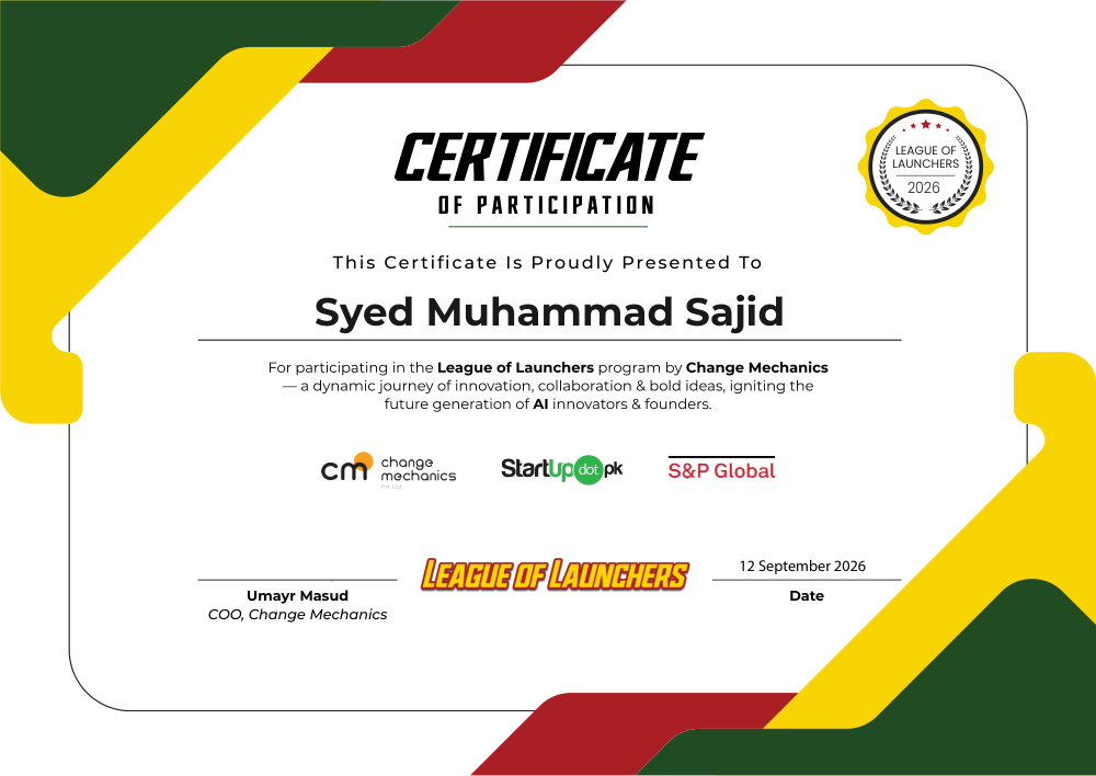 Certificate awarded to Syed Muhammad Sajid